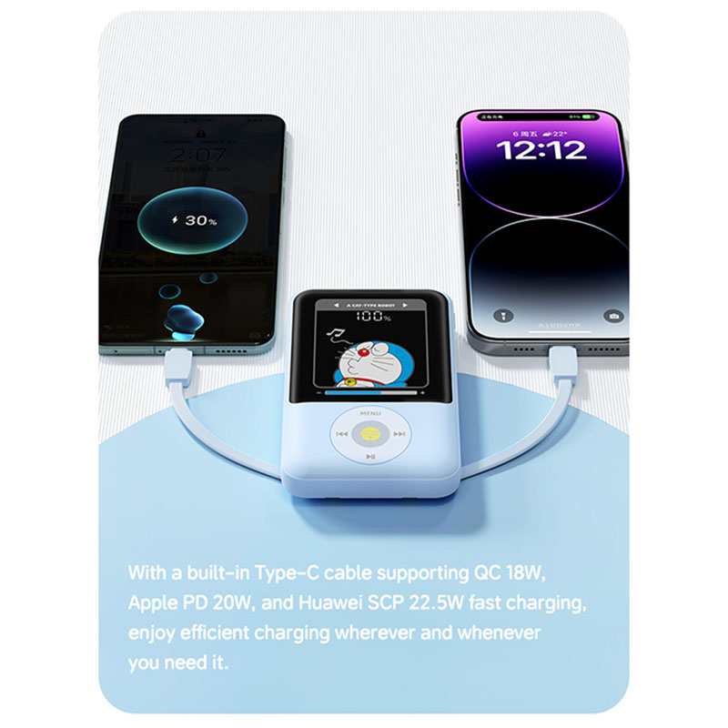 Pin sạc dự phòng Rock - Doraemon P95 With Dual - 22.5W Fast Charging Mobile - 20000mAh 3 doraemon p95 with dual wire pd 225w fast charging mobile 10000mah 03